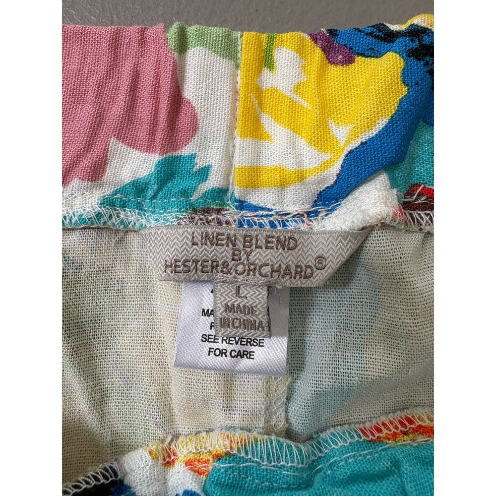 Hester & Orchard Shorts Womens Sz Large Floral Linen Blend Boho Artsy Tropical - Picture 7 of 10